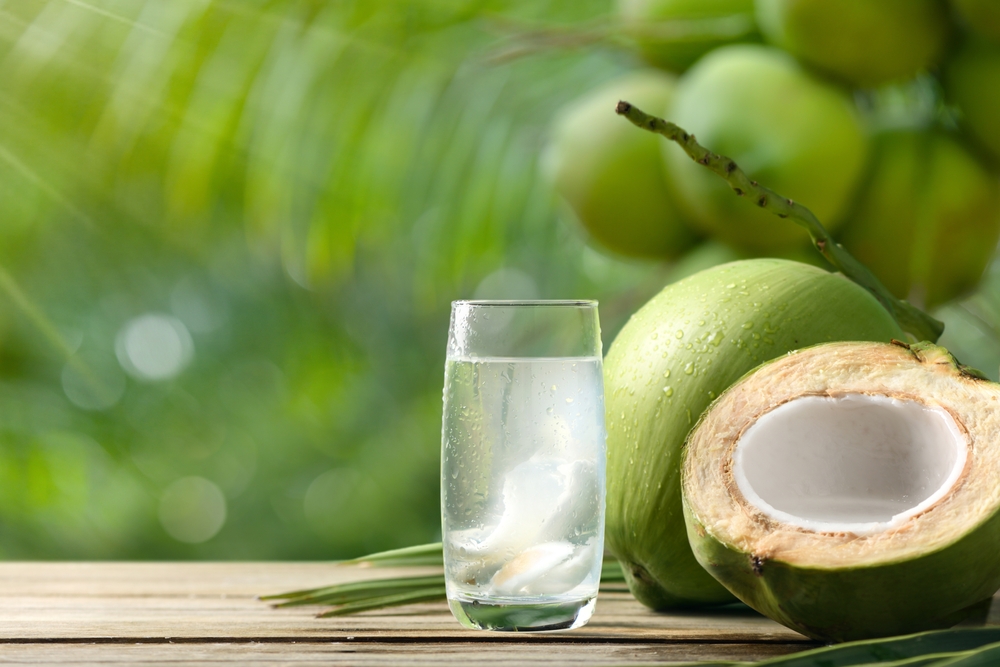 Fresh coconut water in a glass